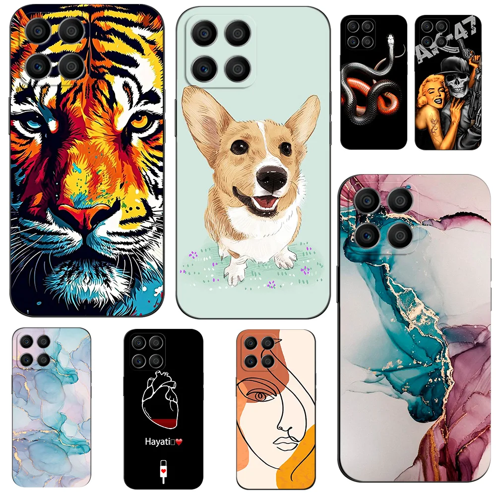 Per Honor X8 5G Custodia Cover Posteriore Paraurti Protettivo Per Telefono Custodia Morbida In Silicone Nero Tpu Per Auto Tiger Girl Dog