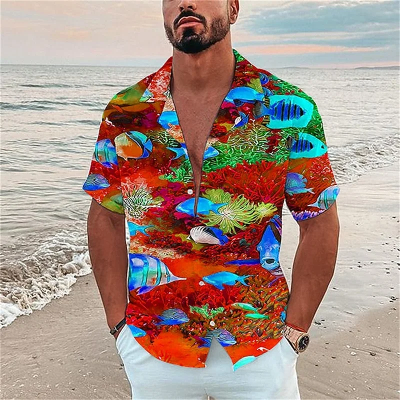 

Men's Ocean Elements Breathable Shirts Men's Hawaiian Fish Print Shirts Beach Casual Shirt Fashion Men's Short Sleeve Shirts