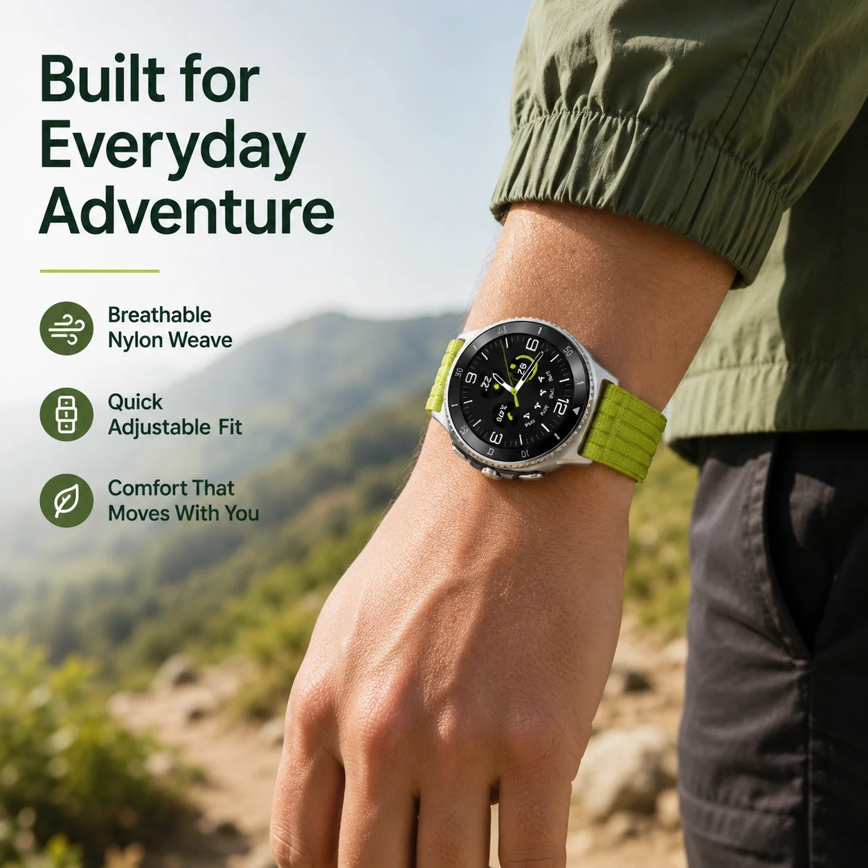 Durable Nylon Hook & Loop Strap Bracelet