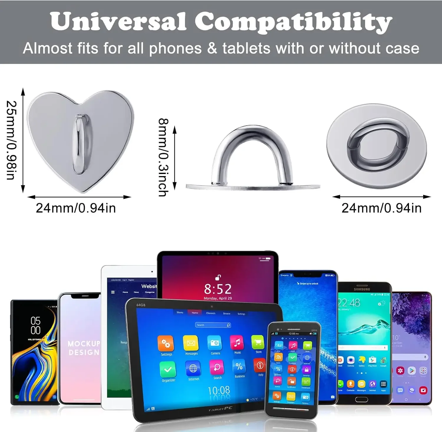 Heart Shaped Adhesive Phone Charm Hook and Metal Finger Grip Holder