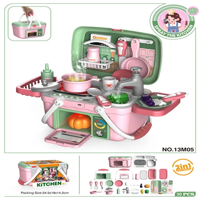 Novos brinquedos de cozinha dos miúdos comida cozinhar mala preten jogar  brinquedo elétrico spray água do agregado familiar das crianças conjunto  presente para meninas - AliExpress