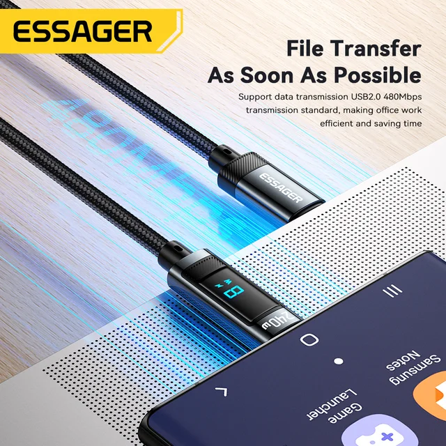 Essager 240W USB Type C To USB C Cable PD 3.1 100W Fast Charging Charger Cables 6A For MacBook Pro Laptop Xiaomi iPad Data Cord 6