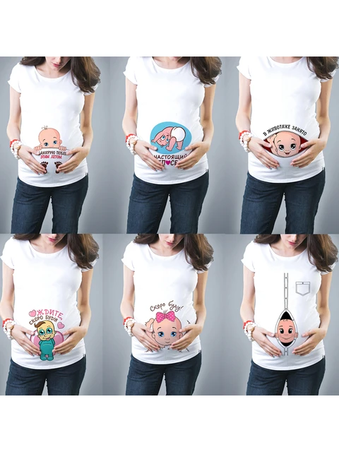 Ropa de maternidad para embarazadas, camisetas informales con estampado de  bebé, camisetas divertidas de verano para mujeres embarazadas _ -  AliExpress Mobile