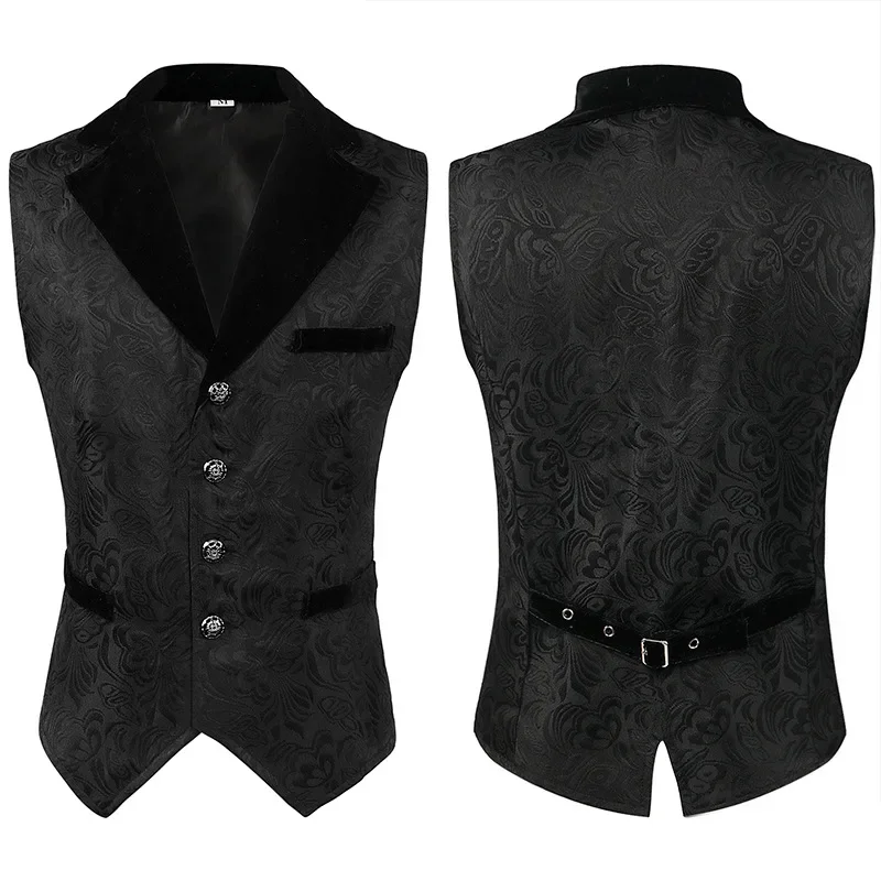 

Mens Jacquard Victorian Steampunk Suit Vest Gothic Medieval Sleeveless Waistcoat Mens Stage Cosplay Prom Halloween Costumes 3XL