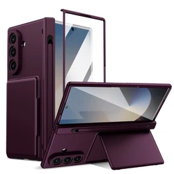 Premium Card Holder Hinge Protection Case with Stand, Pen, and Screen Protector for ForGalaxyZFold8Ultra (Wine Red)