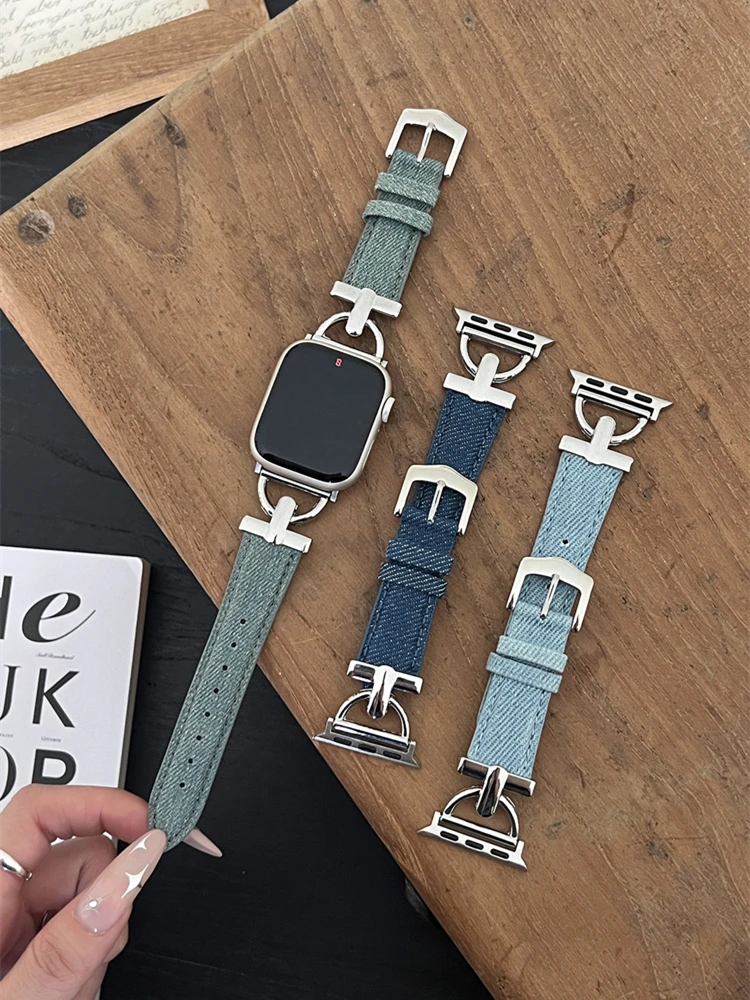 Watch Bracelet Leather Brand New Watch Strap for Apple Watch Vintage Denim Leather  Broken Pattern Watch Strap for iwatch7123456 - AliExpress