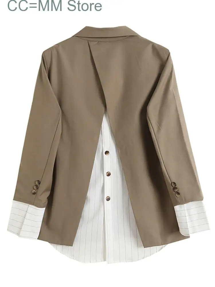 New Patchwork Blazer For Women Striped Notched Single Breasted Fashion Coat Female Casual Clothing Spring