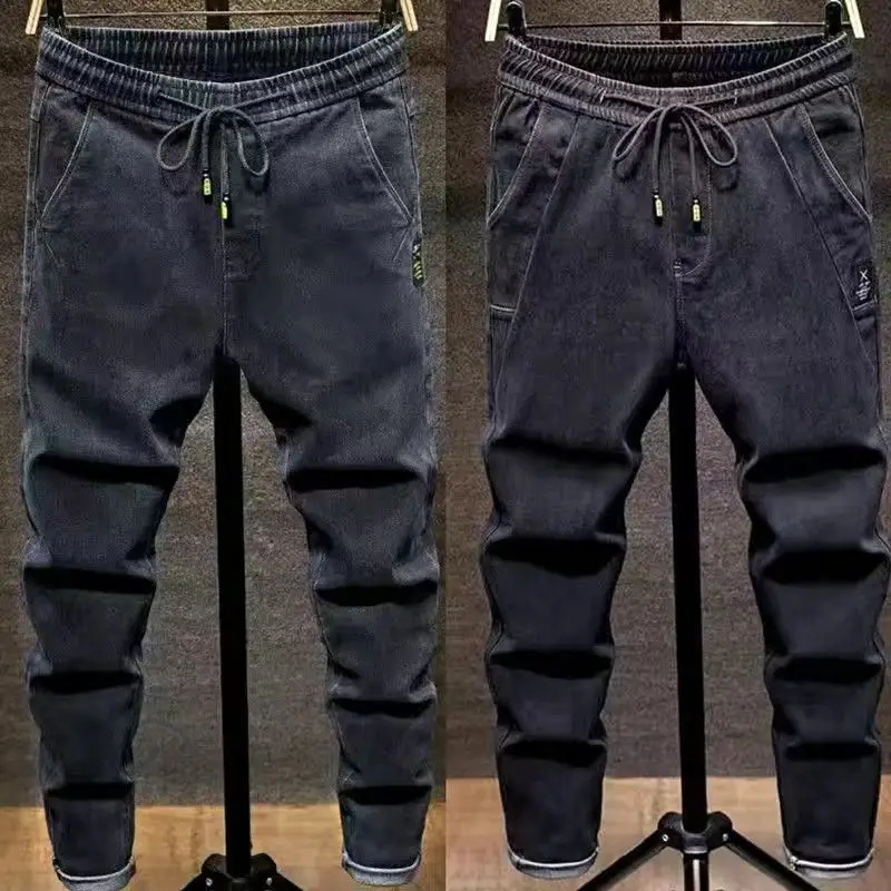 Winter KPOP Fashion Style Harajuku Slim Fit Trousers Korean Style Casual All Match Thick Jeans Solid Pockets Straight Leg Pants