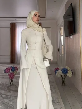 طقم كارديجان طويل أنيق بياقة واقفة وأزرار أمامية — صورة 7