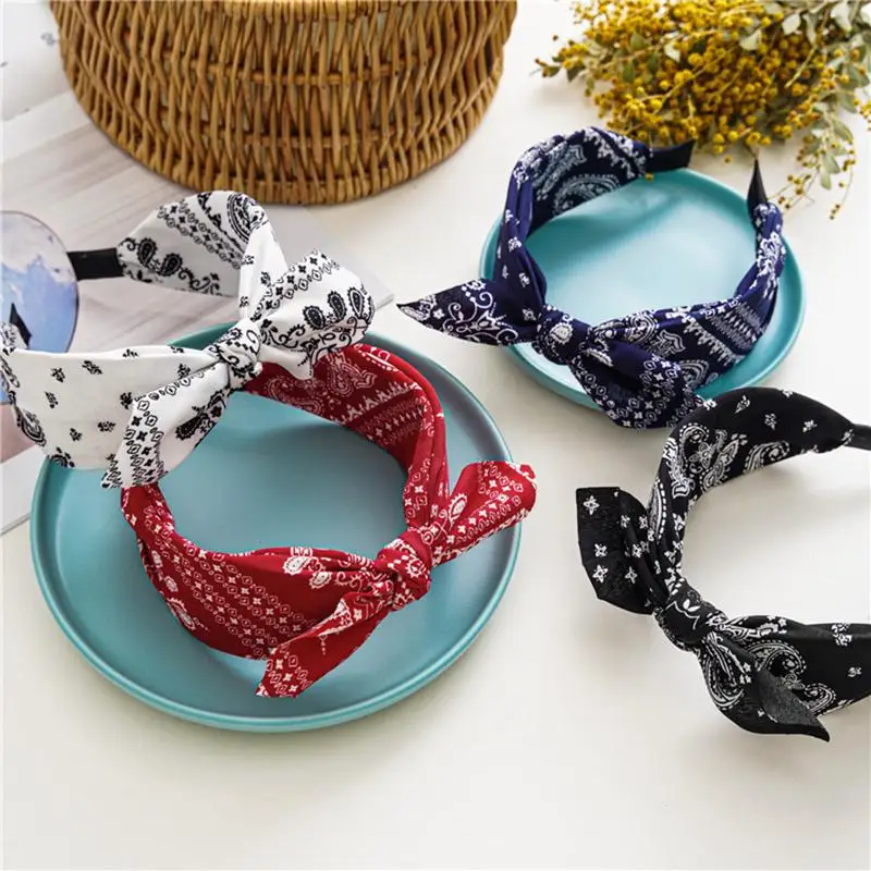 Floral Print Bunny Ear Headband Boho Ties Hair Bows for Women Head Band Rabbit Bandeau Cabello Fashion Hairband Hair Accessories new little baby knitted turban headwrap bebes bandeau head bands for baby girls cotton wide knot headbands kids hair accessories