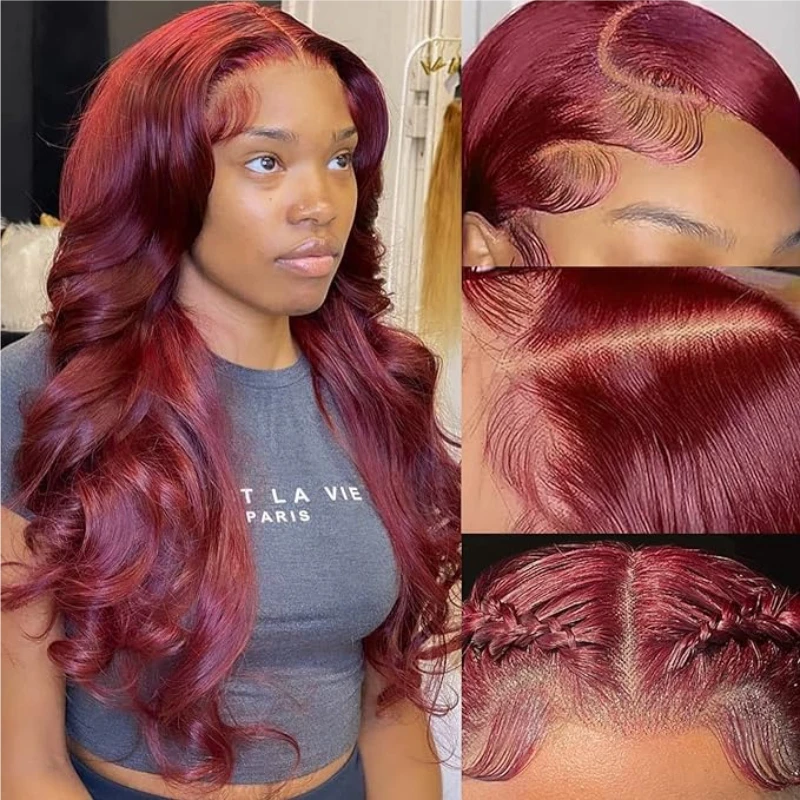 

13x4 13x6 4x4 Glueless 99J Burgundy Lace Front Human Hair Wigs For Women Brazilian Body Wave Red Hair Lace Front Wigs