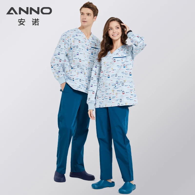 ANNO Hospital Medical Scrubs Set Nursing Uniform Uisex Dental Clinic Nurse Scrubs SPA Uniforms Short or Long Sleeves medical uniform
