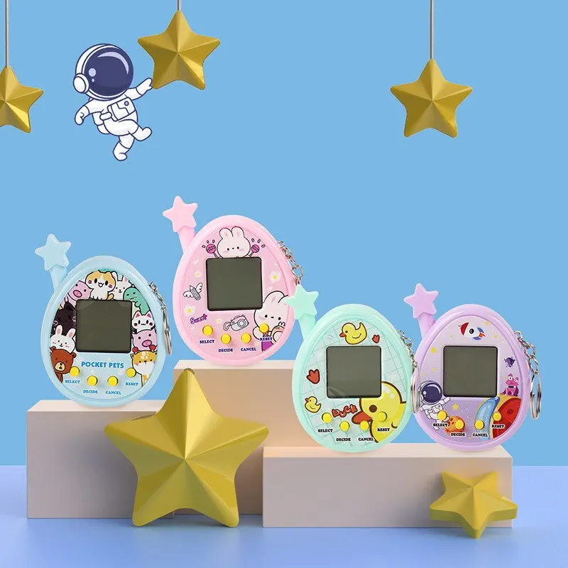 Electronic Pet Toy 2Pcs Electronic Pet Machine Virtual Pet Raising Mini Handheld Game Console Random Color Keychain Toy