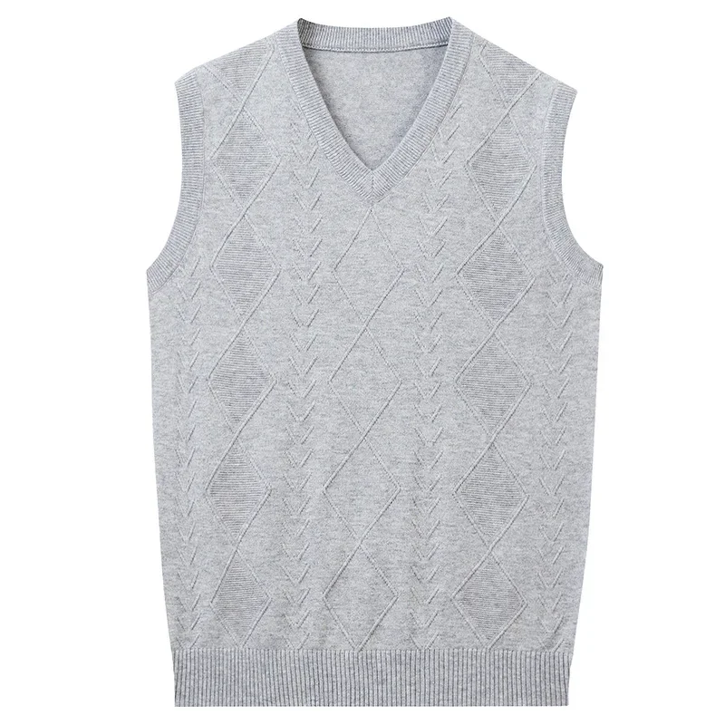Description Picture 3 of item2024 New Autumn Men's Woolen Vest Knitted Clothing  Casual Sleeveless Slim Loose Business Vest V-neck Sweater Plus Size 3XL