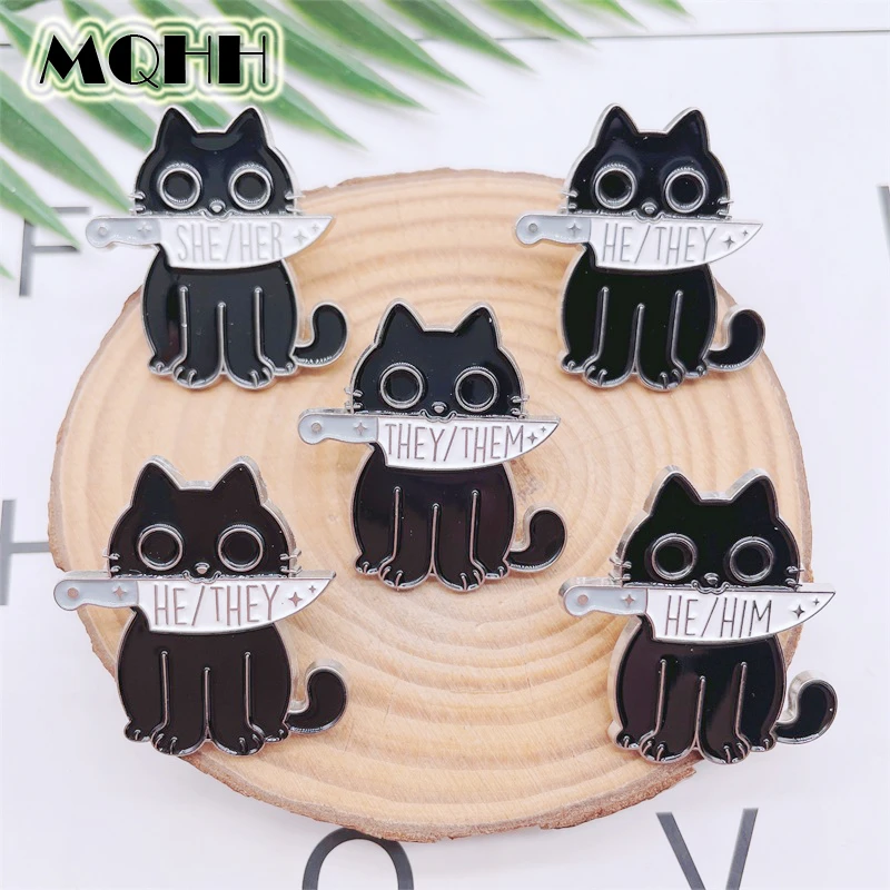 Creative Animal Black Kitten Dagger Enamel Pins Couple Cat Her Sher Him He  Fun Alloy Brooch Badge Clothes Accessories Jewelry - Brooches - AliExpress