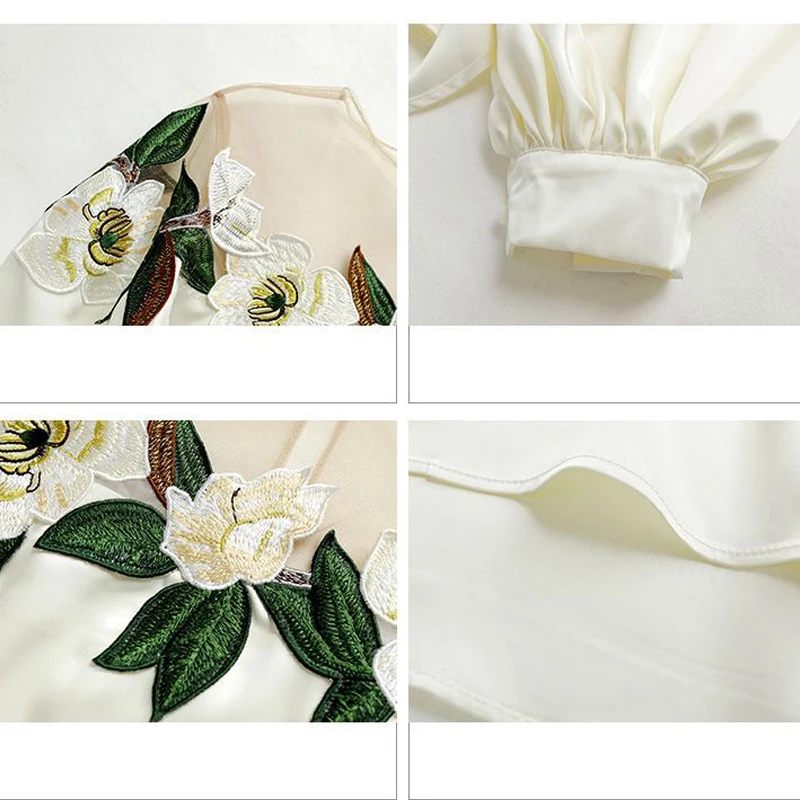 New Autumn Women's Mesh Off-Shoulder Printing Decorative Women's Long Sleeve Shirt Elegant Lantern Sleeve Crew Neck Blouse 24976