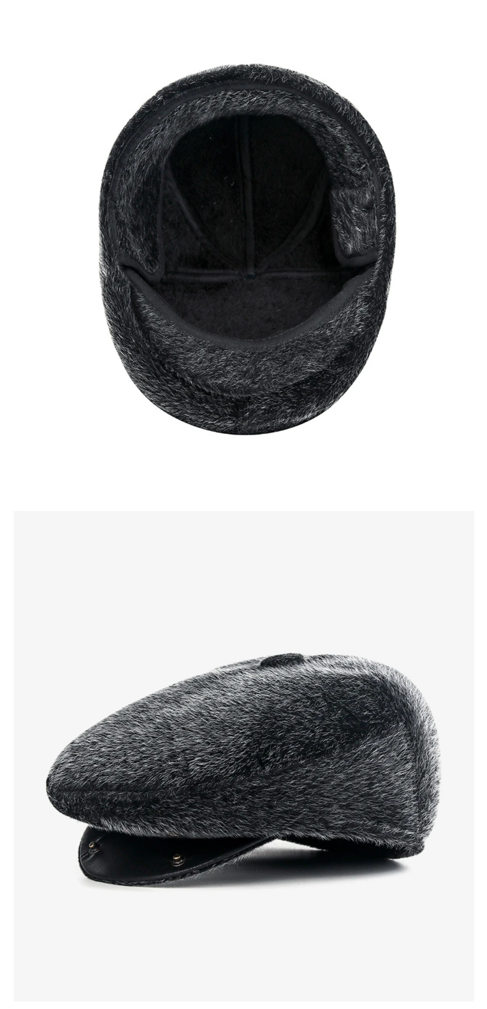 HT4922 Herren Baskenmütze Warme Kunstpelzmützen für den Winter Männlich Schwarz Grau Earflap Cap Männlich Künstler Maler Baskenmütze Hut Großvater Baskenmütze Mütze – Detail 9