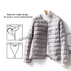 Women's Ultralight Quilted Duck Down Jacket - Versatile Collarless Puffer Coat - XXXL (Gray)