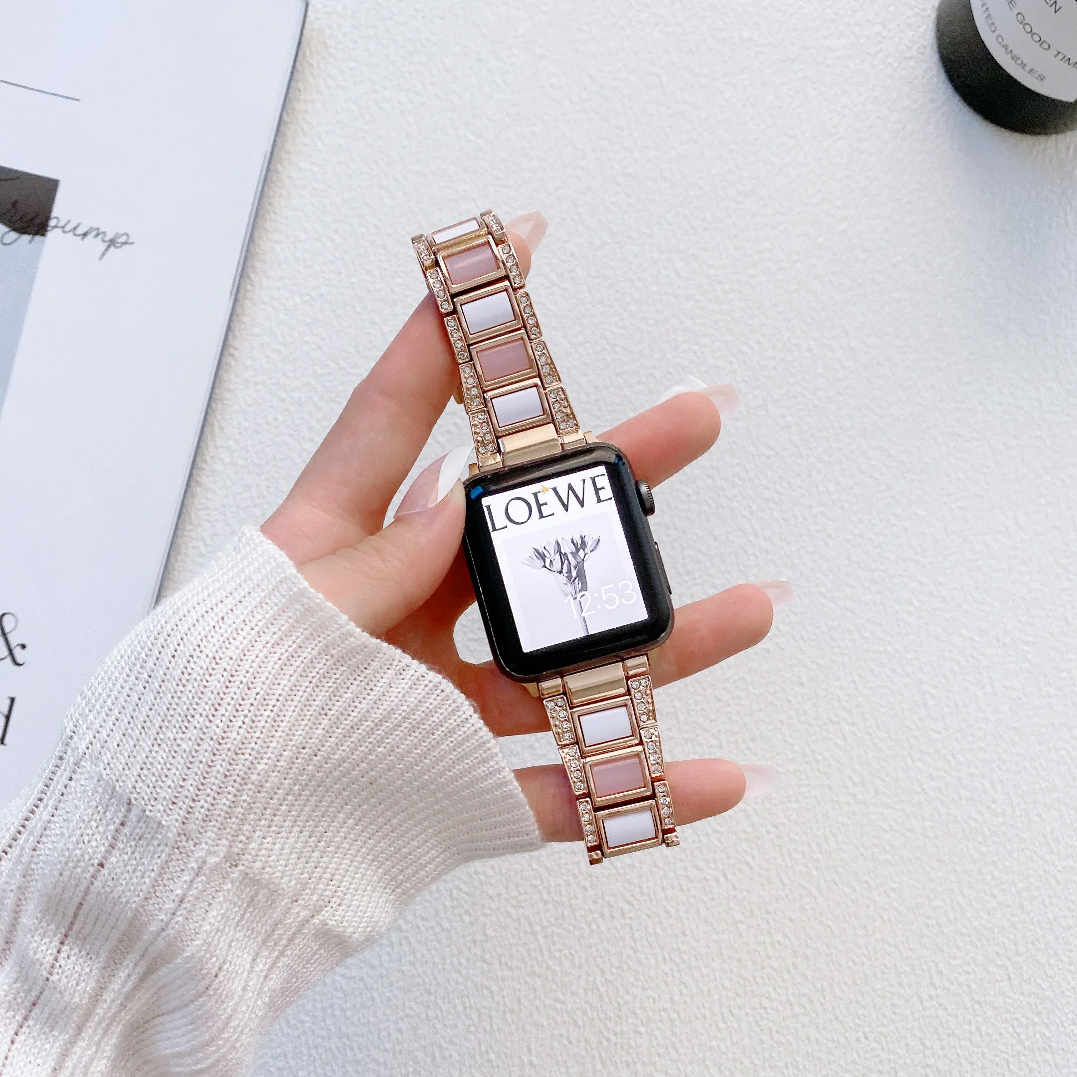 Metal+Resin Strap For Apple Watch 49mm 45mm 41mm 44mm 40mm 42mm Women Diamond Bracelet band iWatch Ultra/2 9 8 7 6 5 4 3 SE Belt