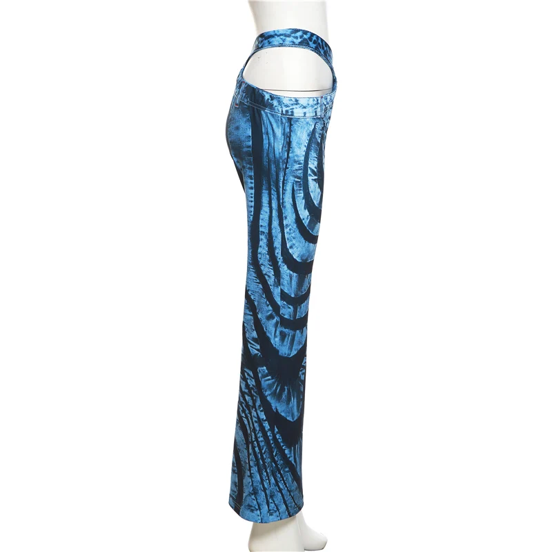 Wide Leg Pants Women Denim Printed High Waisted Straight Leg Casual Pants