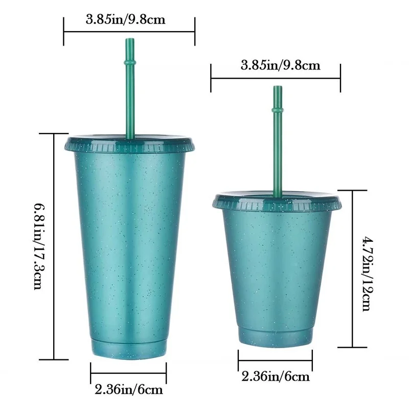 5pcs Reusable Flash Powder Water Cup With Straws Lid 480 700ml Outdoor