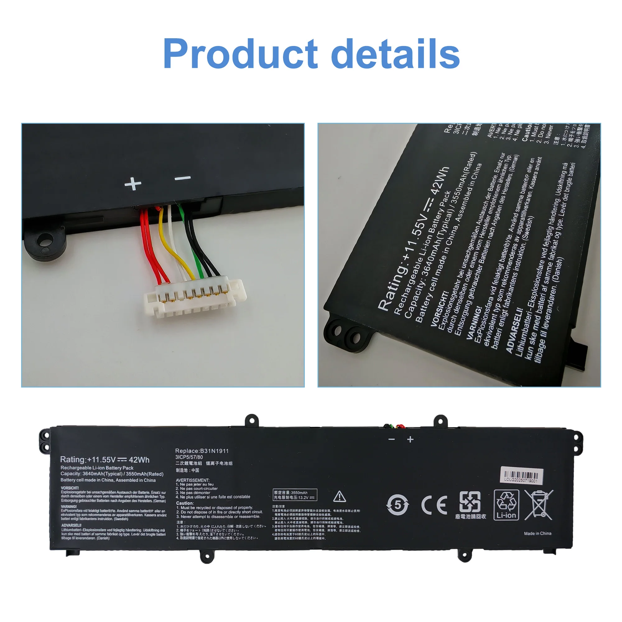 B31N1911 C31N1911 42Wh Reemplazo de batería para ASUS VivoB