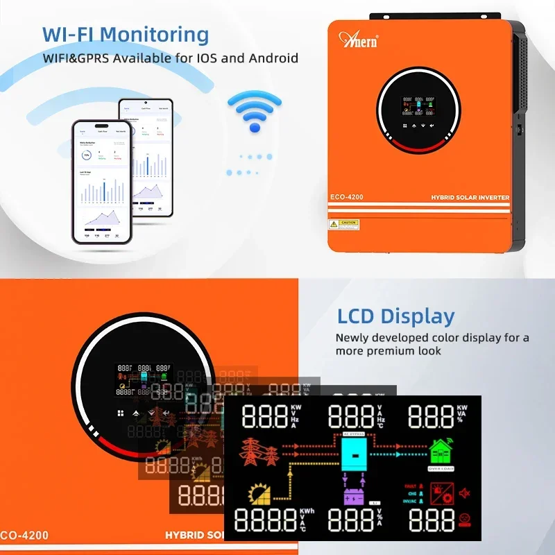 4.2KW 6.2KW Hybrid Solar Inverter 6200W 24V 48V 220V 120A MPPT Solar Controller 90-450V Off Grid Inverter With Wifi solar charge controller