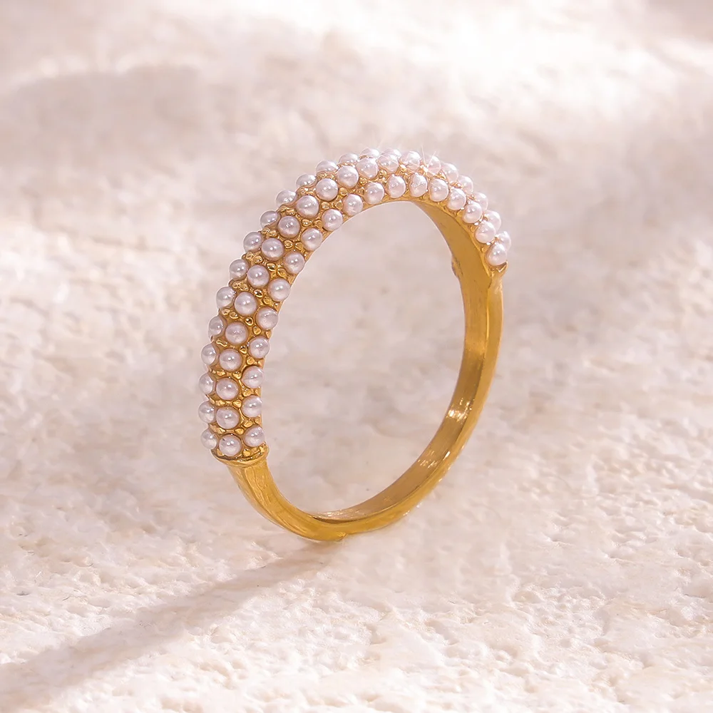Luxus Edelstahl Imitation Perle Ringe für Frauen Bling Zirkonia Charme Finger Ringe Mode Schmuck Geschenke – Detail 6