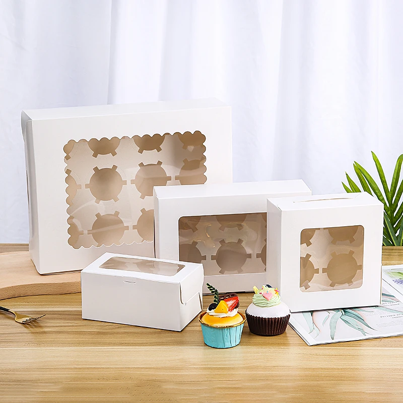 Bakery Paper Cupcake Paaging Box Window Openable Pastry Tart Muffin Container Cusizable Kitchen Cooking Baking Supplies