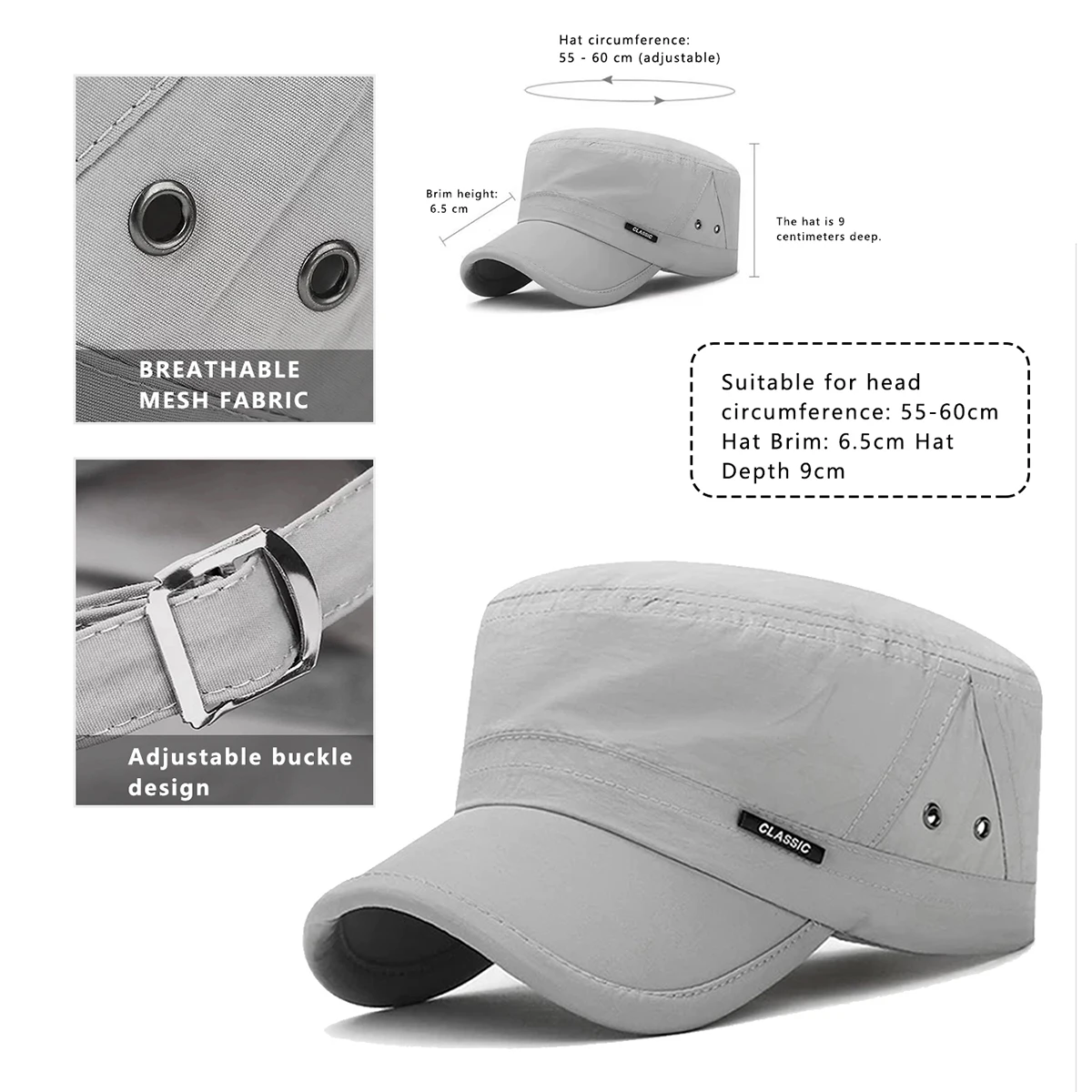 Military Hat New Men's Lightweight Breathable Hat Quick-Drying Flat Hat Sunshade Sun Protection Hat Peaked Hat Spring and Summer Casual Versatile Hiking Fishing Camping