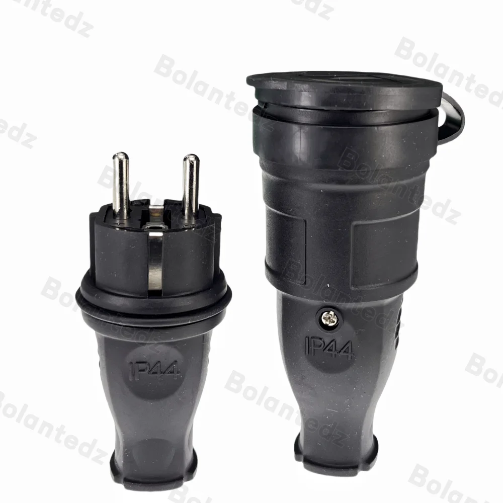 Rubber Waterproof Socket Plug EU Electrical Grounded European Connector With Cover IP44 For DIY Power Cable Cord 16A