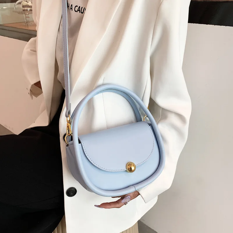 Korean New Bag for Women Fashion Solid Color Small Round Bag Fresh and Sweet Small Bag Shoulder Messenger PU Women's Bag