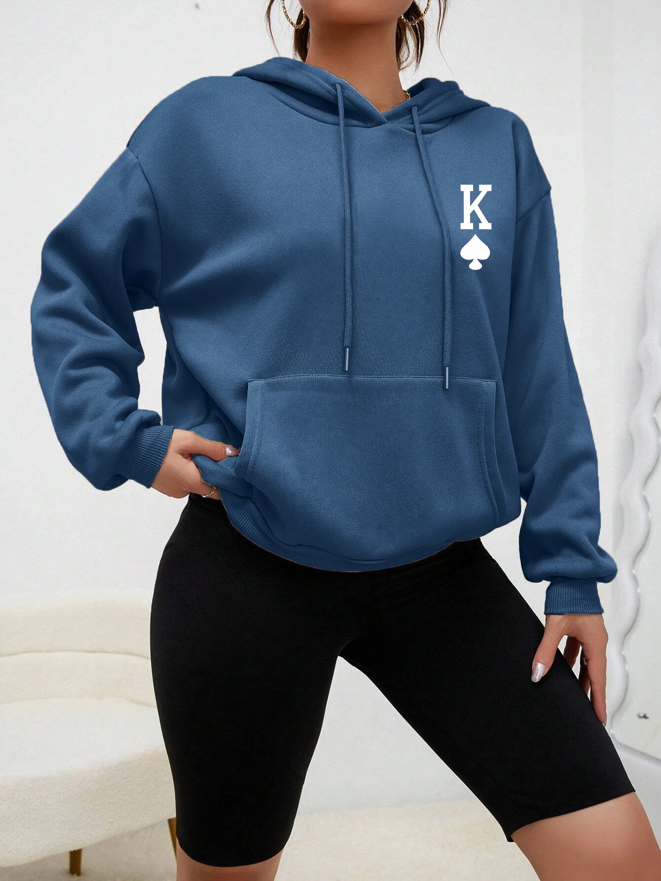 Poker K Simple Printed Hoodie - 05. blue