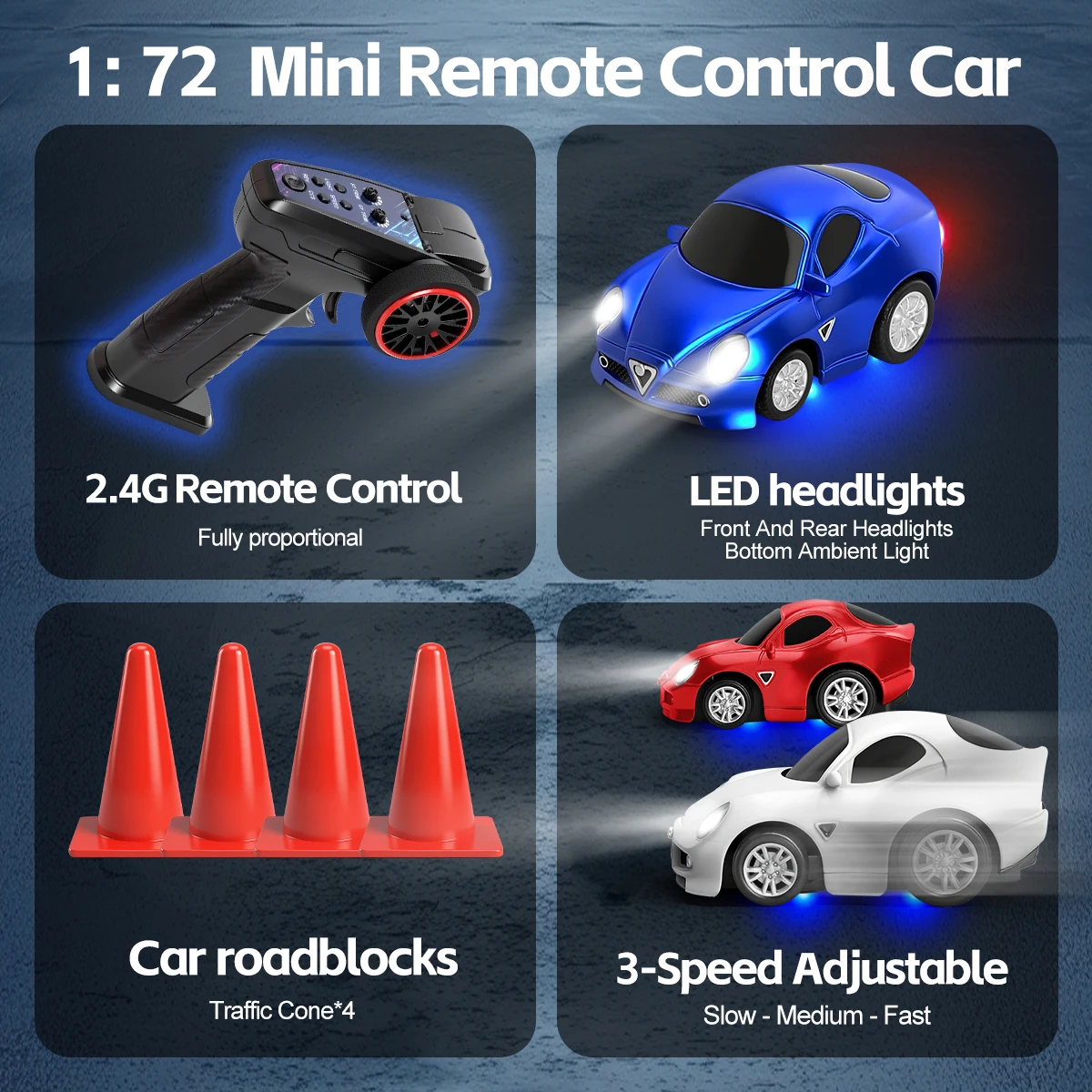 WLtoys 1/72 미니 RC카 자이로스코프 LED 라이트 2.4G 무선 원격 제어 자동차 모델 경쟁용 차량 장난감 어린이용 Q7201