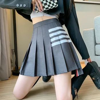 Korea Style Fashion Black Pleated Skirt for Girls Grey A Line High Waist Y2k Mini Saias Casual Women's Skirt Spring Summer