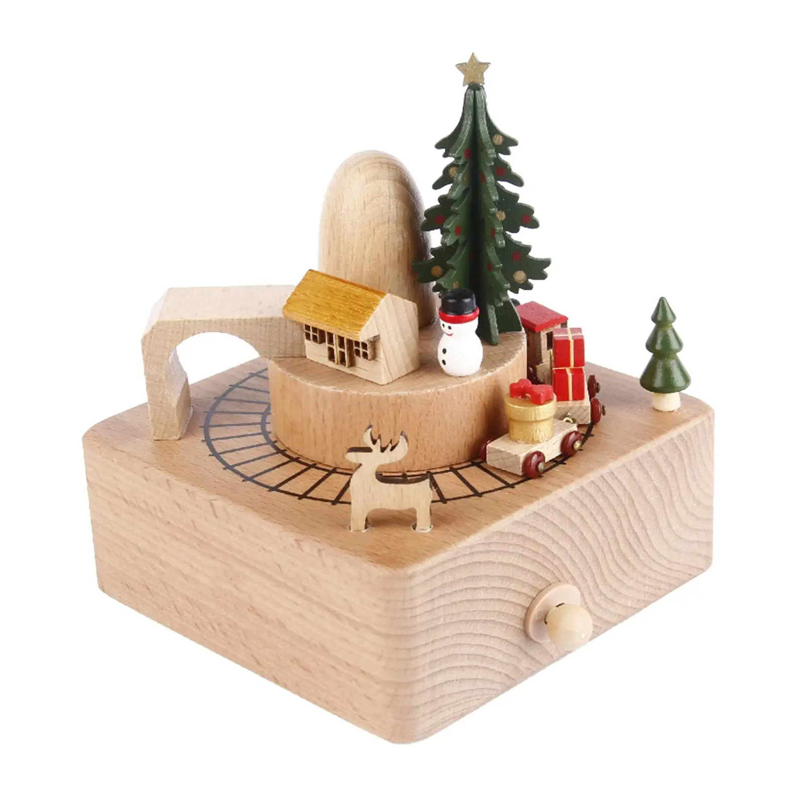 Carousel Musical Box Wooden Wind up Music Box DIY Crafts Christmas Decoration for Home Xmas New Year Decors Kids Gift