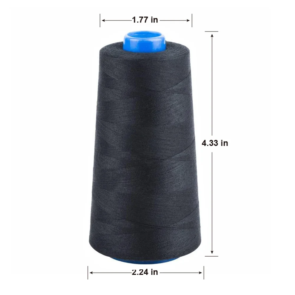 Premium Black Polyester Sewing Thread - 4 Spools, 12,000 Meters Total