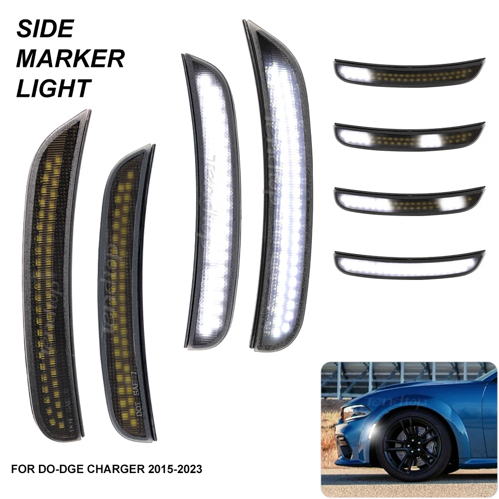 

4pcs LED Front Rear Dynamic Scan White Bumper Side Marker Light Signal Indicator For Dodge Charger 2015 -2023
