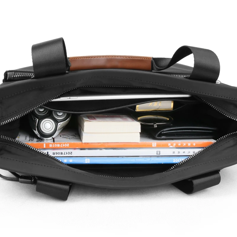 Leather Briefcase Crossbody Bags Men Bag Horizontal Business Casual Handbag Nylon Oxford Cloth Canvas Bag Crossbody Briefcase