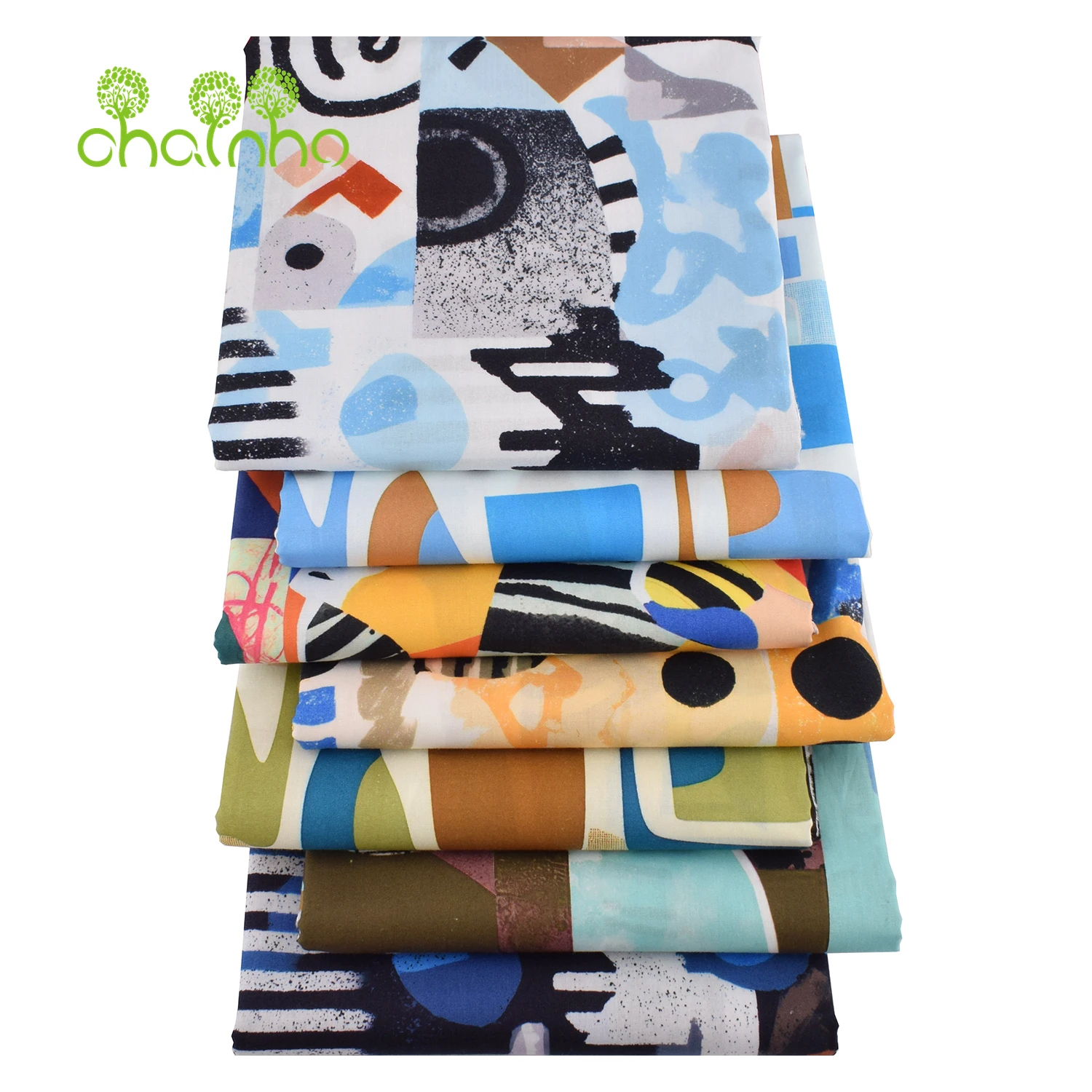 Chainho,Printed Plain Weave Poplin Cotton Fabric,DIY Quilting Sewing Material,Patchwork Cloth,Floral Series,2 Sizes,15PC232