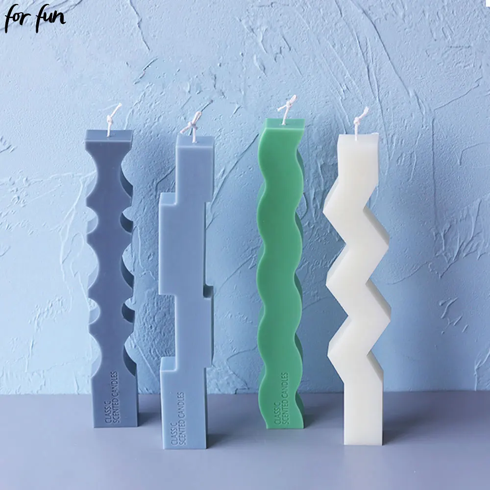 Irregular Shaped Long Strip Wavy Column Silicone Candle Mold Geometric Shaped Candles Making DIY Plaster Epoxy Soap Mold For Fun Silicone Mold Silicone Candle Mold Aromatherapy Candle Mold Silicone Candle Molds Candle Mold