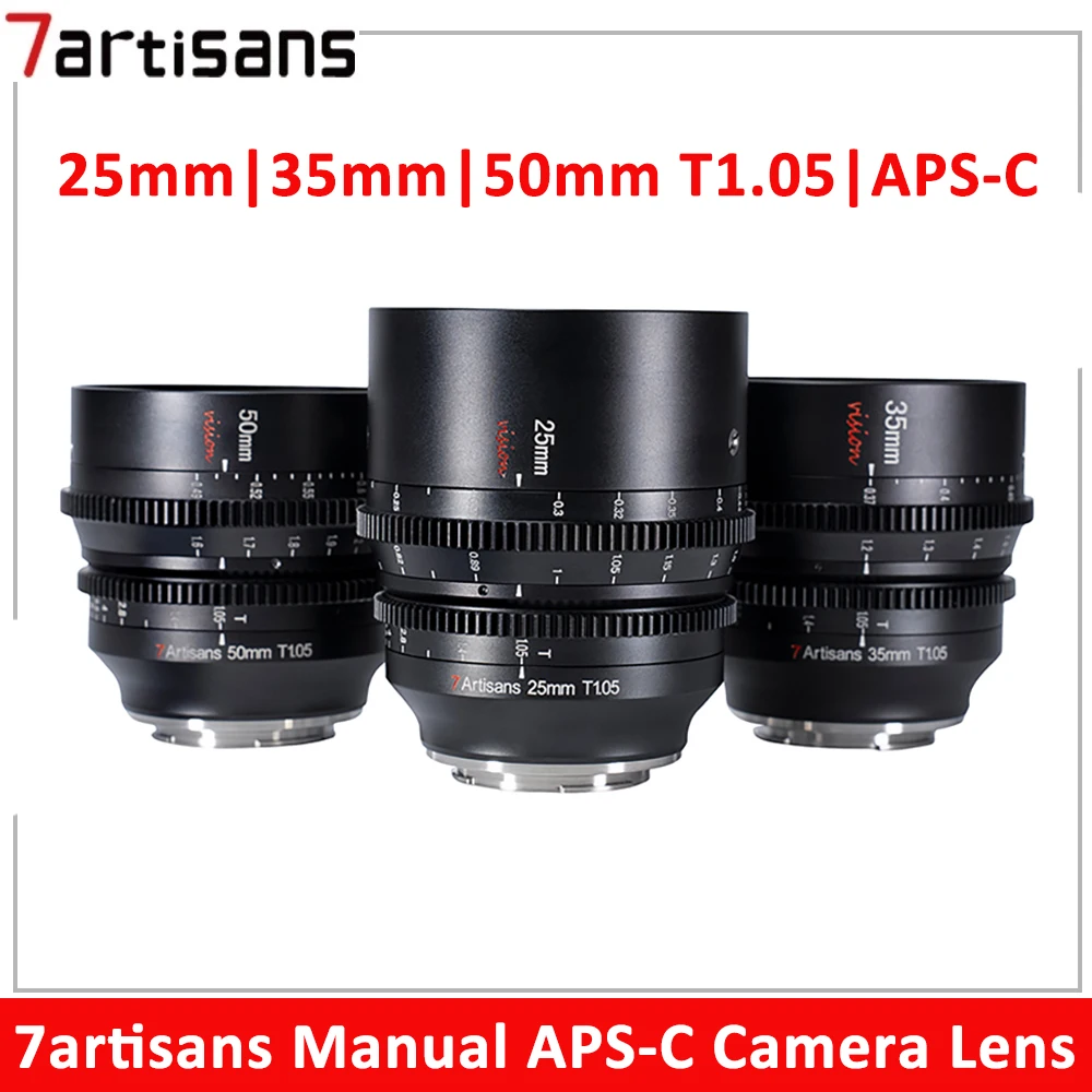 소니 E 캐논 RF M4/3 후지 X L 마운트용 MF 시네 렌즈, 7artisans, 25mm, 35mm, 50mm, T1.05 APS-C 
