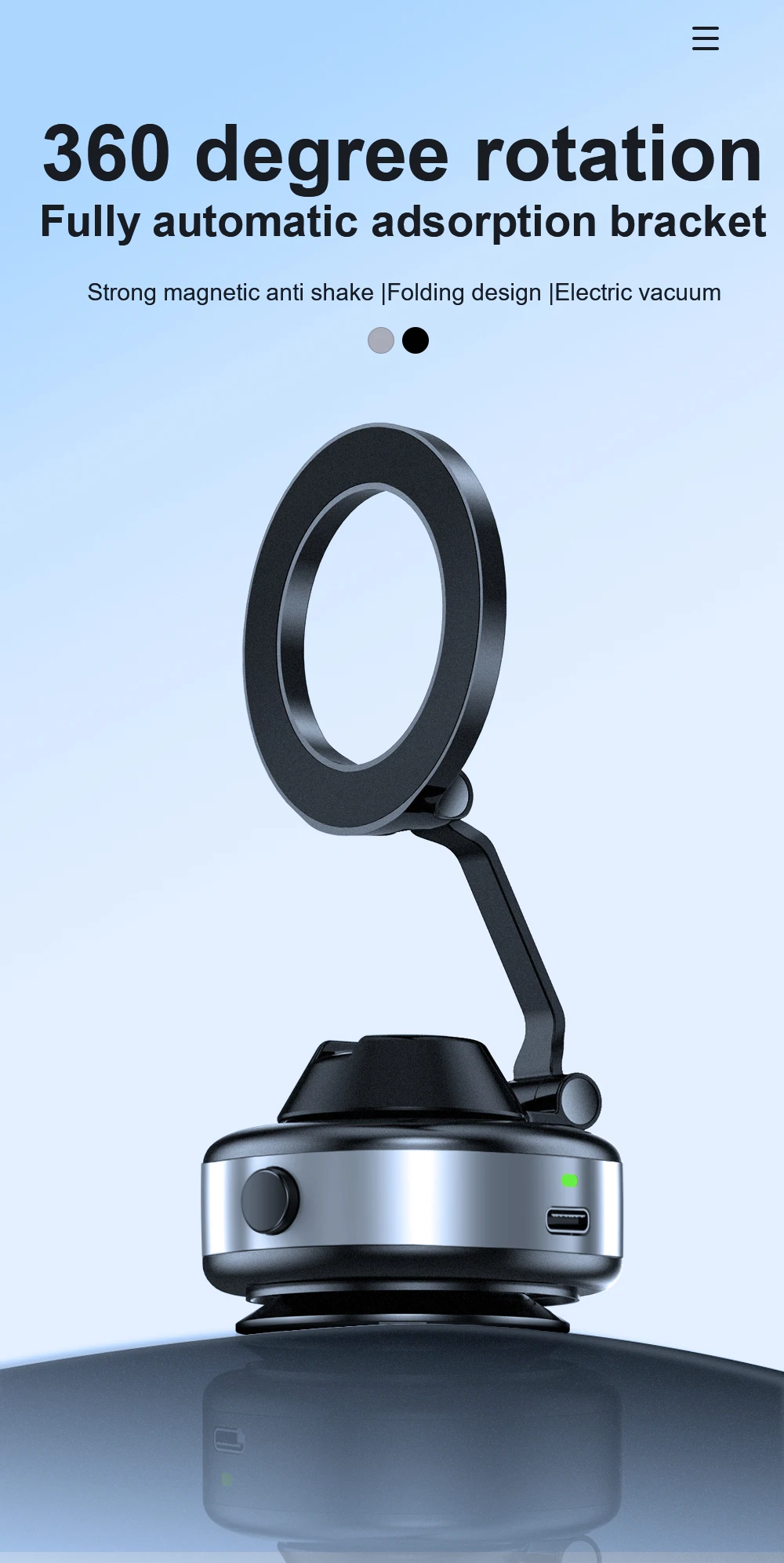 Elektrische Vakuum-Telefonhalterung für Autohalterung 360° ° Rotation N52 Stark magnetisch faltbar für iPhone 17 16 15 Pro Max Freisprechständer – Detail 1