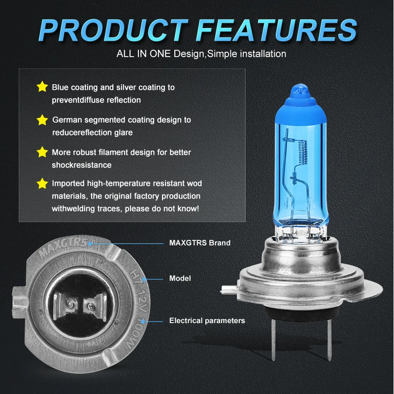 2x Super Bright Halogen Bulbs H1 H4 H7 H8 H11 9005 HB3 9006 HB4 100W 12V 5000K Car Headlight Fog Lights Driving Lamp White 2