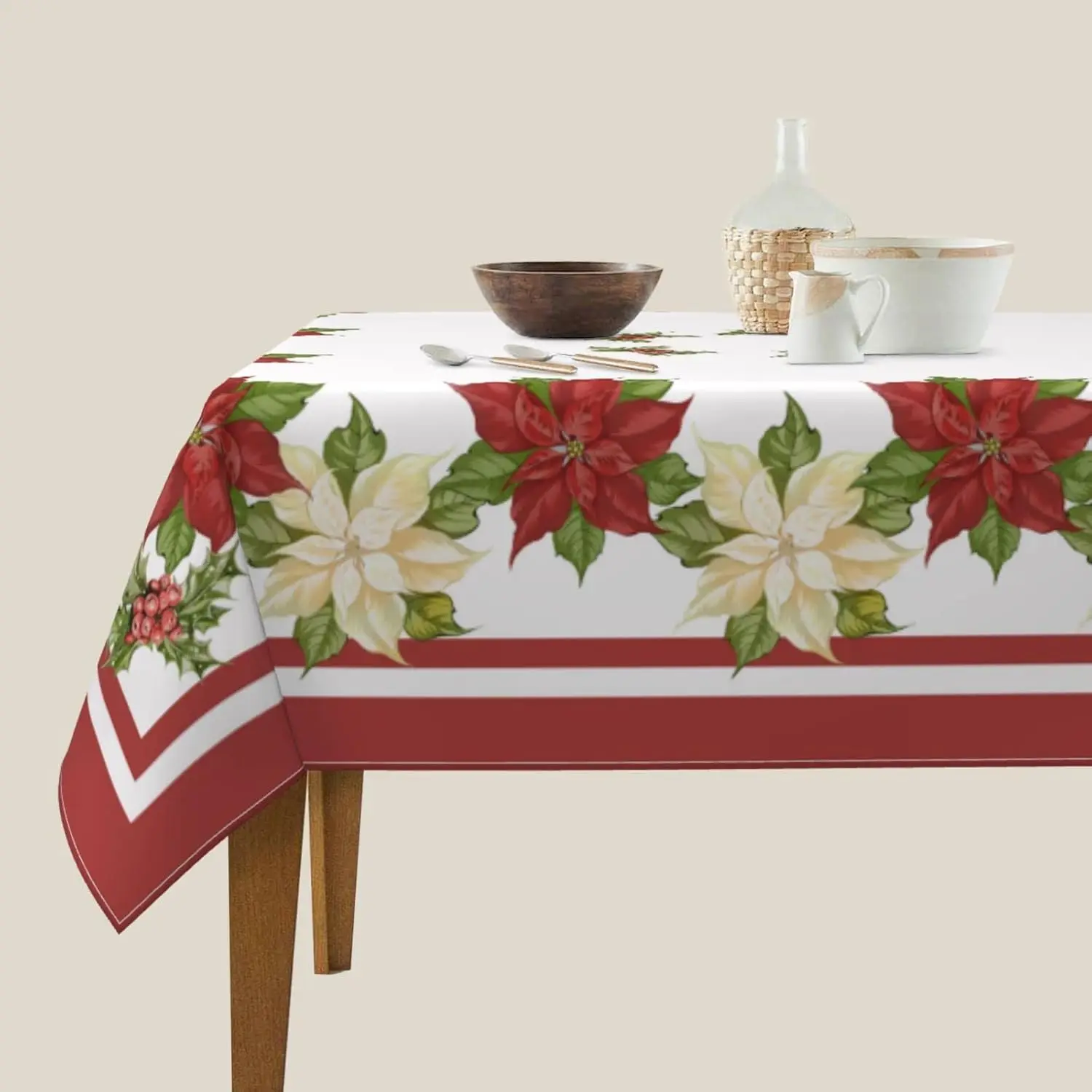Nappe De Noël En Tissu Motif Baies D'hiver Multicolore 152,4 X 213,4 Cm