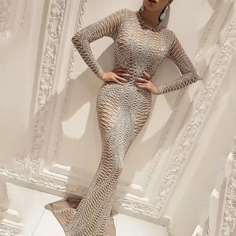 

Gold Aso Ebi Mermaid Long Sleeves Sheer Neck Sweep Train Formal Wedding Guest Evening Prom Dresses Summer 2023