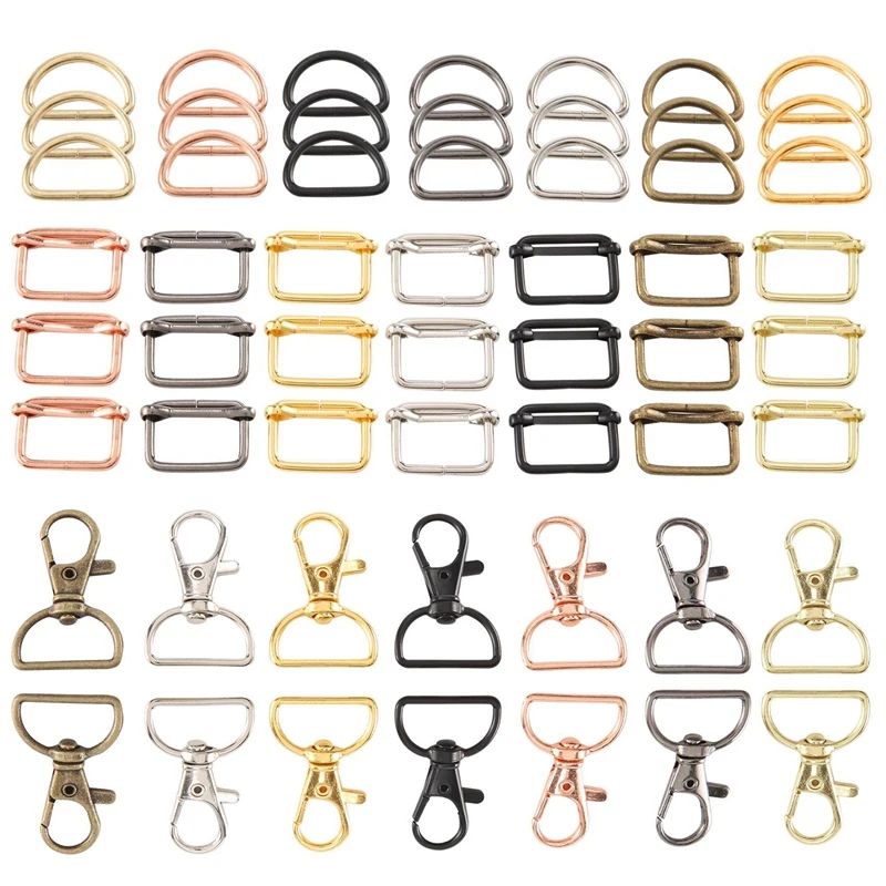 

Hot Kf-56 Pcs Purse Hardware Keychain Hooks For Bag Making Lanyard Snap Hooks Metal Swivel Clasps With D Rings And Slide Buckle