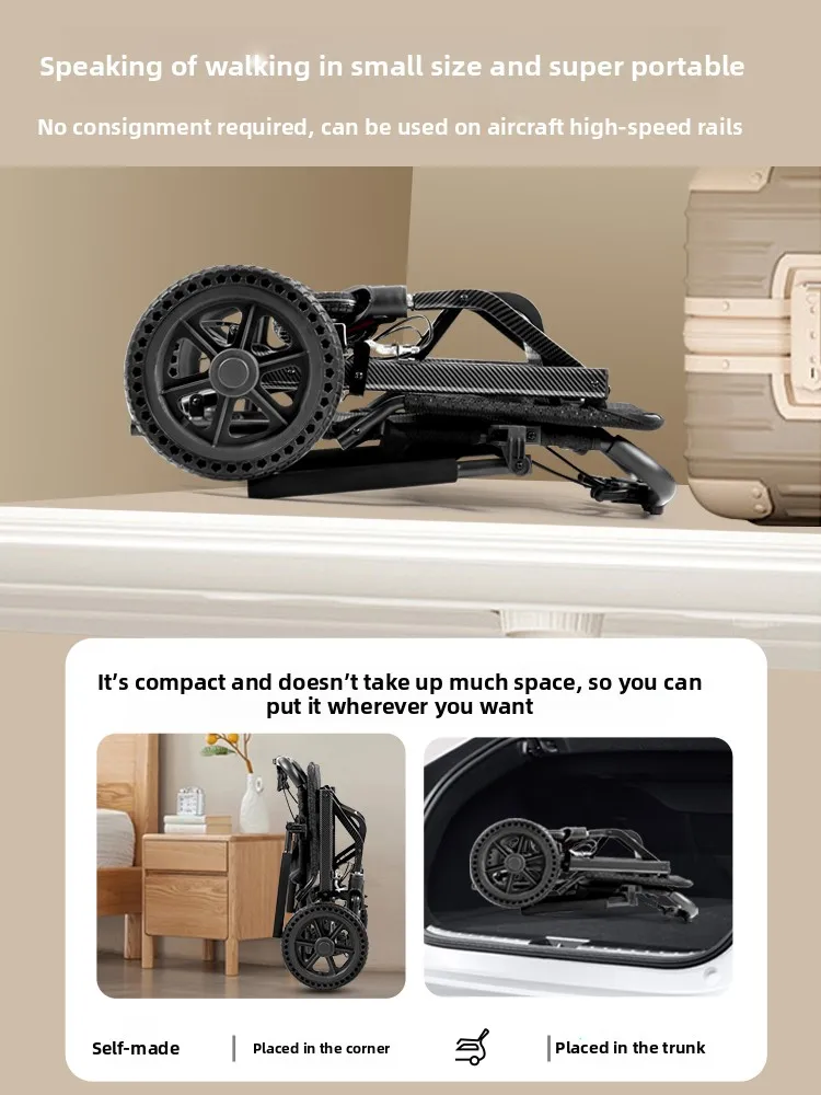 Sedia a rotelle ultraleggera pieghevole in lega di alluminio per anziani scooter da viaggio speciale portatile semplice per anziani - immagine 3