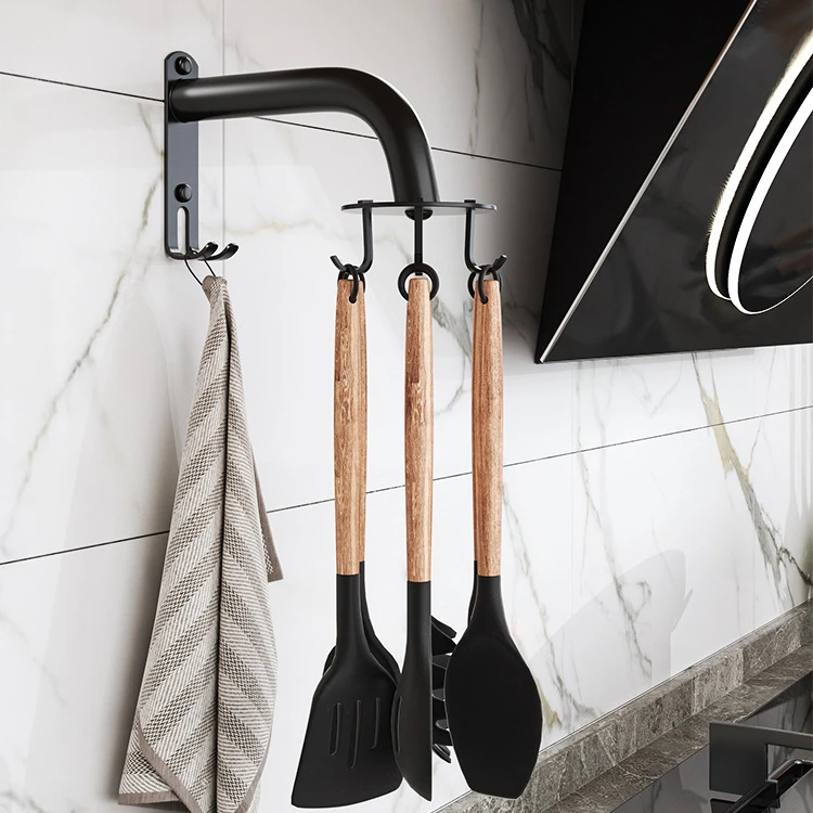 

Multi-functional Rotary Hook Kitchen Punch-Free Kitchen Organizer 360Degree Rotatable Hooks Kitchen Cabinet Storage Hanging Rack