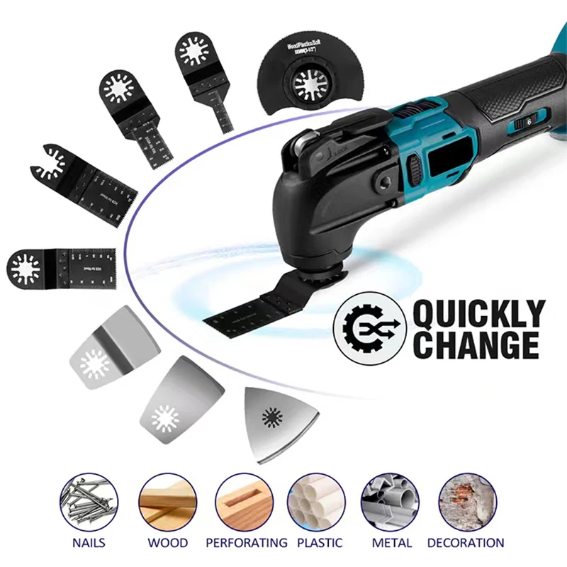 Cordless Oscillating Multi Tool 6 Gears Variable Multifunctional Power Tool Machine For Makita 18VBattery With Accessory 6